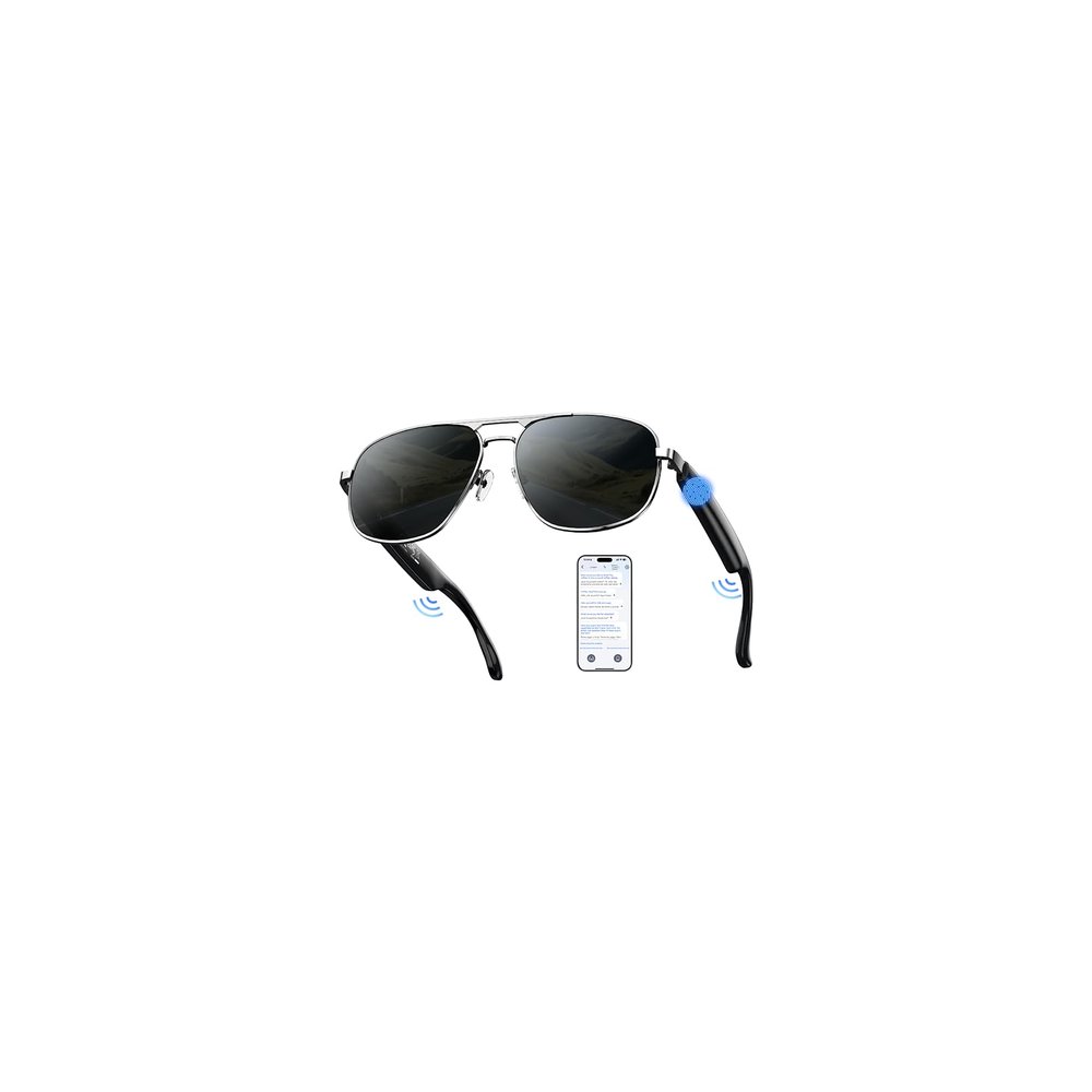AI Smart Glasses with Chat GPT & 100+ Language Translation, Polarized & UV Protection Sunglasses with Blue Light Filtering Lenses, Ultra-Light Metal Frame, Travel Bluetooth Glasses for Men & Women