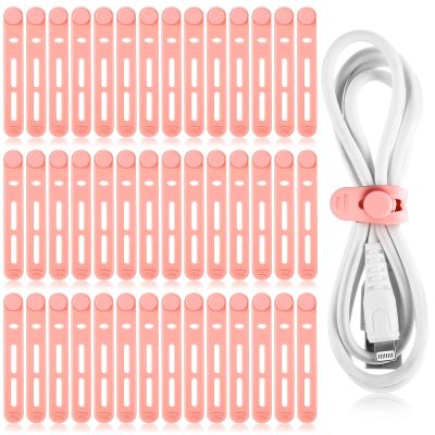 Tellegloww 42 Pcs Silicone Cable Ties Reusable Cord Straps Multipurpose Elastic Cable Organizer for Bundling Fastening Earphone Phone Charger Home Office School (Pink,3.15 Inch)