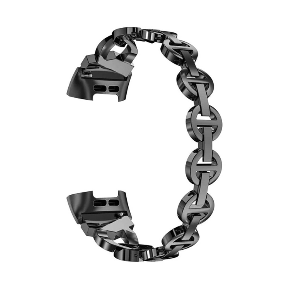 HFERHT Bling Diamond Straps Compatible With Fitbit Charge 5 Smart Watch Band Stainless Steel Wristband Metal Loop Chain Bracelet Compatible With Charge 2 3 4(Black,For charge 5)
