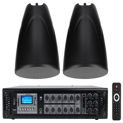 Rockville PEN-80T Black 8" 70V Pendant Speaker Pair with RCS180-6 Amp