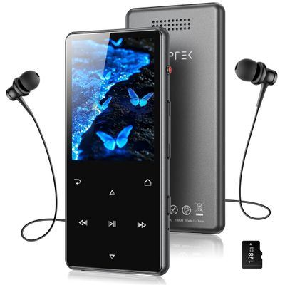 AGPTEK 128GB MP3 Player with Bluetooth 5.4, M6 2.4 inch Music Player with One-Click Recording, Built in Speaker and FM Radio, Touch Buttons(Black)