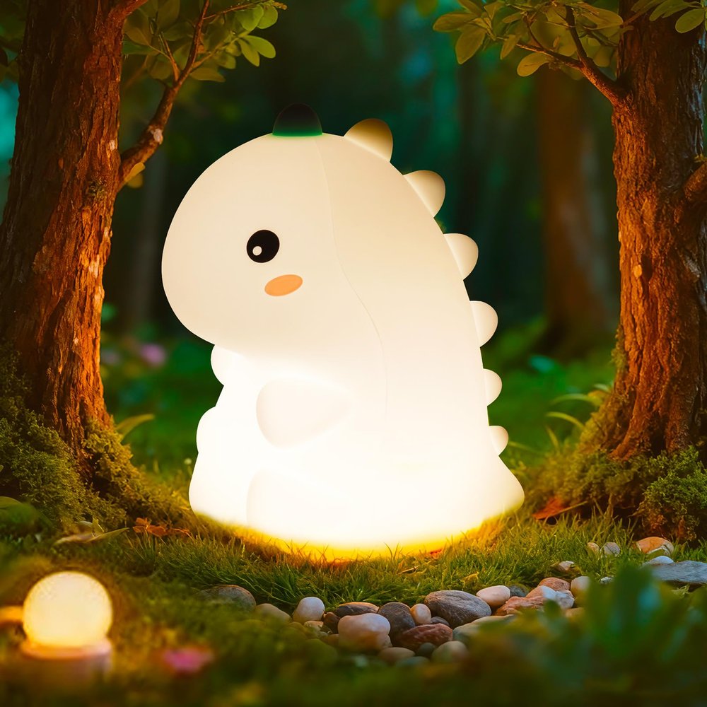 canvage Dinosaur Night Light for Kids, Rechargeable Portable Nightlight, Soft Silicone Touch Night Lamp with 3 Levels Dimmable, Cute Lamp for Nursery, Baby, Kids and Adults Room Decor