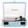 Bluetooth Suitcase Record Player with Builtin Speakers, Bass & Treble Control, 3Speed BeltDrive Turntable with AutoStop, Portable Vinyl Player for 33 45 78RPM LPs, Blue view 1