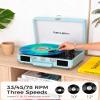 Bluetooth Suitcase Record Player with Builtin Speakers, Bass & Treble Control, 3Speed BeltDrive Turntable with AutoStop, Portable Vinyl Player for 33 45 78RPM LPs, Blue view 2