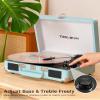 Bluetooth Suitcase Record Player with Builtin Speakers, Bass & Treble Control, 3Speed BeltDrive Turntable with AutoStop, Portable Vinyl Player for 33 45 78RPM LPs, Blue view 4