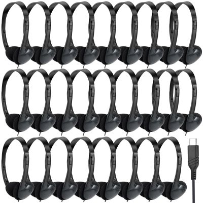 GDBOMA USB C Headphones Bulk 30 Pack for Classroom School Kids,On-Ear Wired Type C Headphones Compatible with Pad Smartphones (Black)