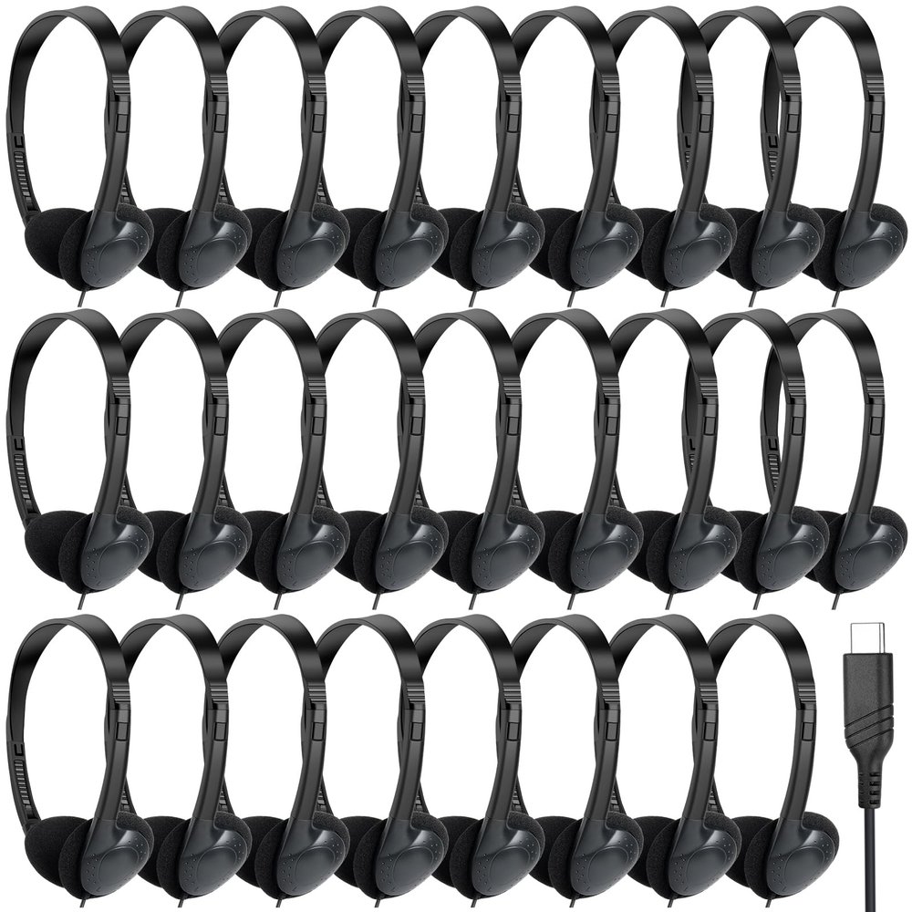 GDBOMA USB C Headphones Bulk 30 Pack for Classroom School Kids,On-Ear Wired Type C Headphones Compatible with Pad Smartphones (Black)