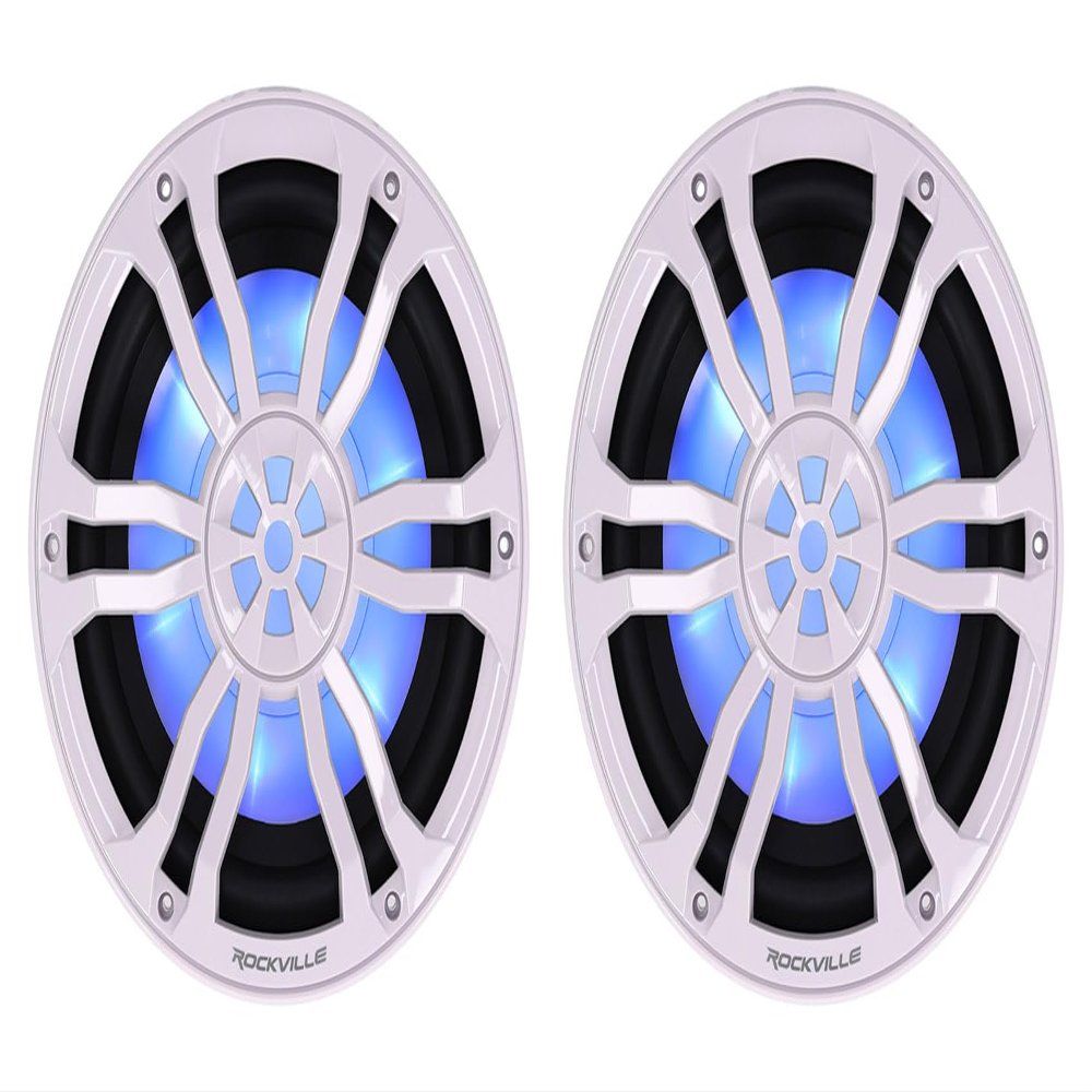 Rockville RM-PREMIUM102 White Marine Boat 10" Free Air Sub, RGB LED, 2-Pack