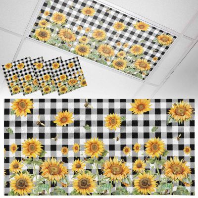 4 Pack Fluorescent Light Cover for Drop Ceiling 4 x 2 ft Classroom Magnetic Fluorescent Light Shade Filters Sunflowers Bees Black White Plaids Drop Ceiling Supplies for Home Office School Library