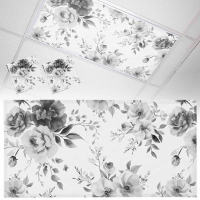 2 Pack Fluorescent Light Cover for Drop Ceiling 4 x 2 ft Classroom Magnetic Fluorescent Light Shade Filters Gray Flowers Gradient Watercolor Drop Ceiling Supplies for Home Office School Library