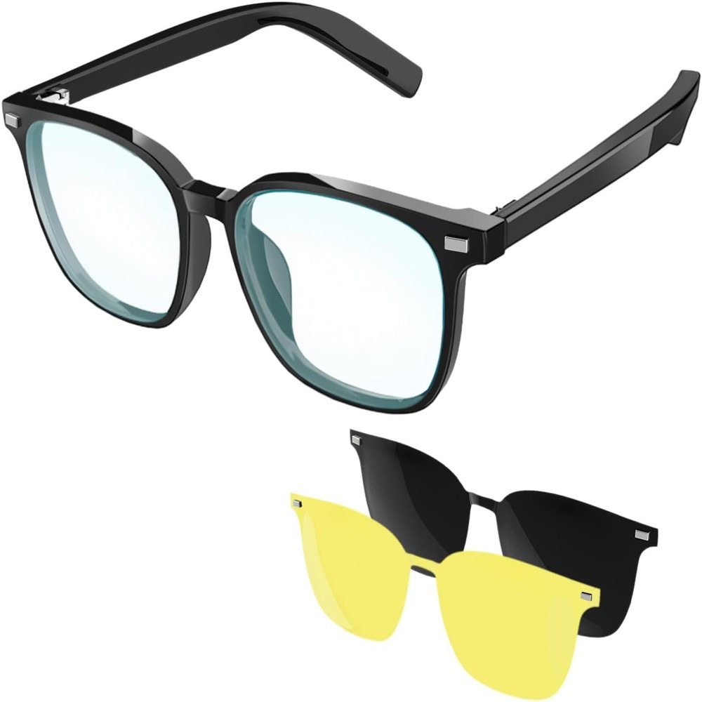 Alpha Digital Smart Glasses, Bluetooth Glasses for Men and Women, with Speakers, Voice Assistant, UV Protection, Magnetic Clip-On Polarized & Night Vision Lenses for Indoor/Outdoor Use
