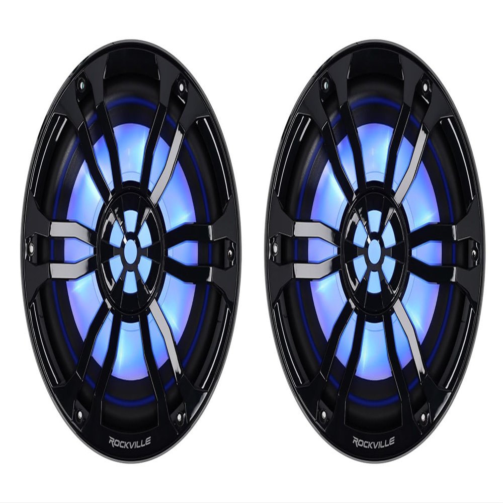 Rockville Bundle: (2) RM-PREMIUM104 Black Marine Boat 10" Subwoofer 1200W Dual 4 Ohm, Free Air Design, RGB LED Lighting, Polycarbonate Cone, for Marine Audio Enthusiasts (2 Items)