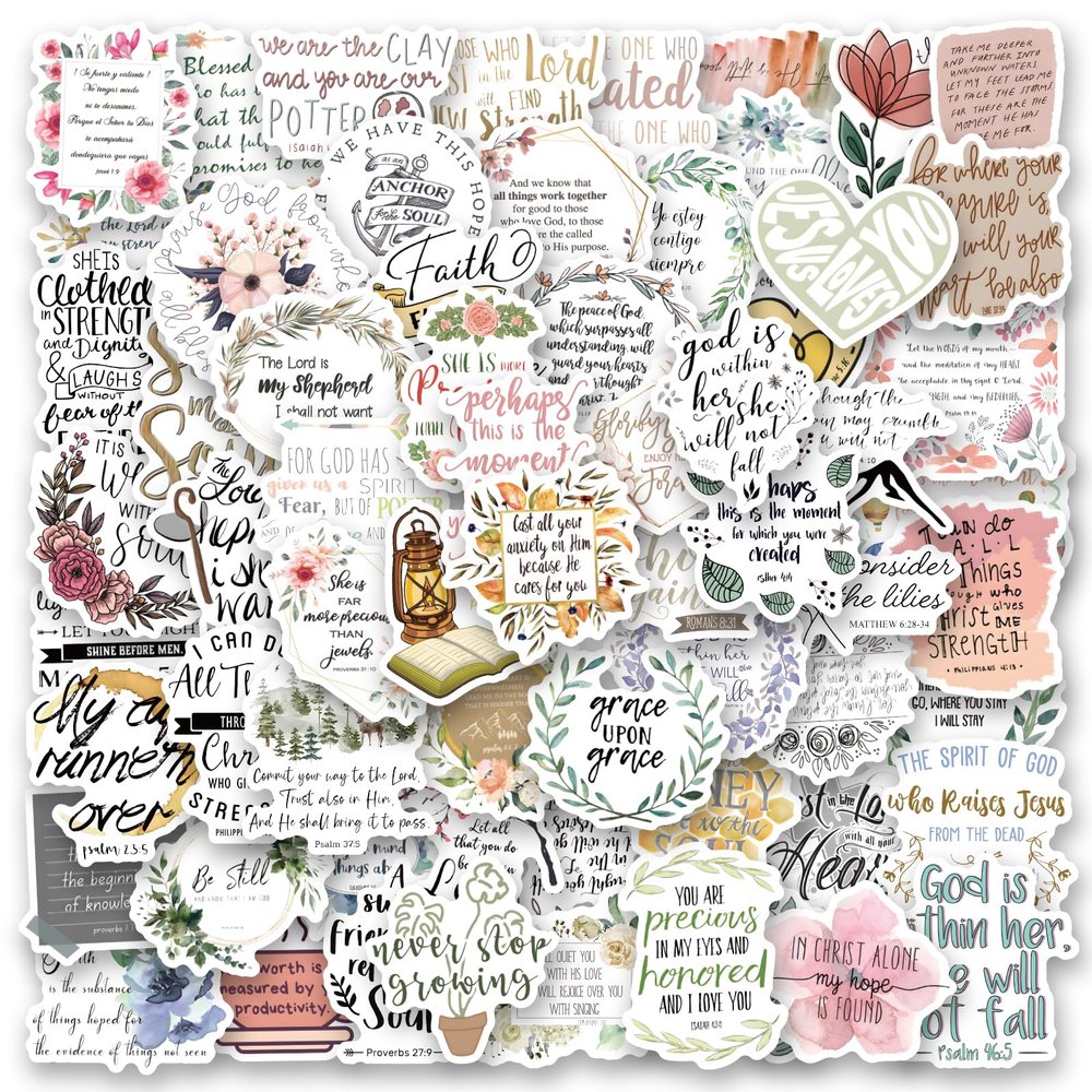 100Pcs Bible Sticker,Aesthetic Stickers,Vinyl Waterproof Bible Stickers,for Water Bottle Laptop Phone Journal,Gifts for Kid Girl Women (Bible)
