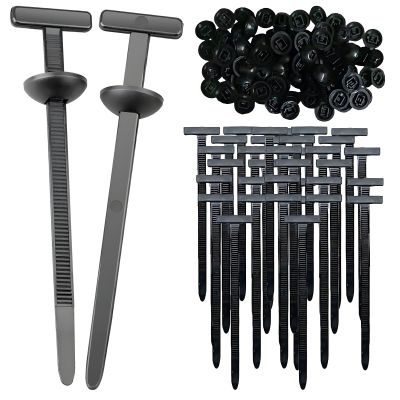 Aroono Heavy Duty Self-Locking Cable Tie Buckle Black, Universal Nylon Zip Ties Holder with Pin & Button Design, UV Resistant for Automotive Repair & Home Garage Use (100 Pairs)