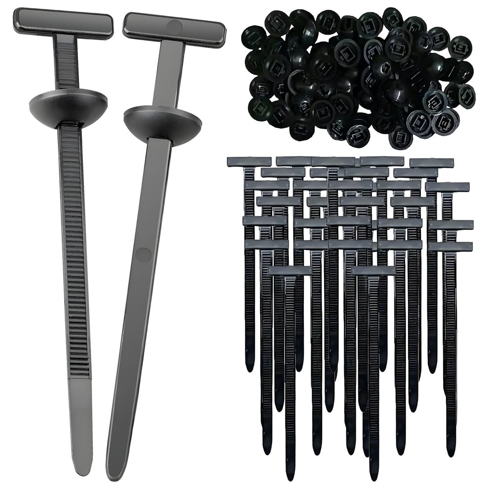 Aroono Heavy Duty Self-Locking Cable Tie Buckle Black, Universal Nylon Zip Ties Holder with Pin & Button Design, UV Resistant for Automotive Repair & Home Garage Use (100 Pairs)
