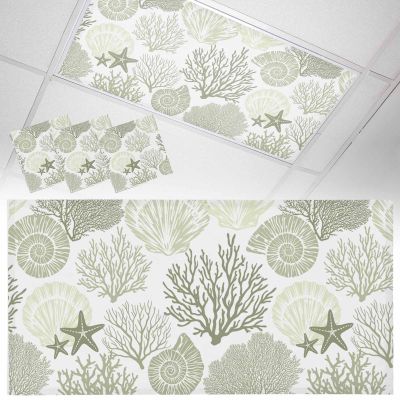 3 Pack Fluorescent Light Cover for Drop Ceiling 4 x 2 ft Classroom Magnetic Fluorescent Light Shade Filters Abstract Ocean Coral Shells Pattern Sage Green Drop Ceiling Supplies for Home Office School