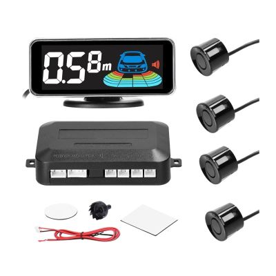 Car Rear Reversing Radars System with 8 Parking Sensors Distance Detection LCD Distance Display Sound Warning Buzzer(Black 4 Sensors)