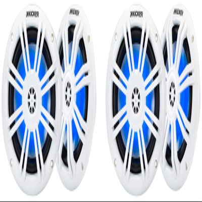 Audiosavings Bundle: (2) 51KM604WL 6.5" 150W peak/15-50W RMS Marine Speakers 4-Ohm Pair, RGB LED Lighting, Sealed Motor Design, UV-Resistant White Grilles, for Boats and Marine Audio Systems (2 Items)