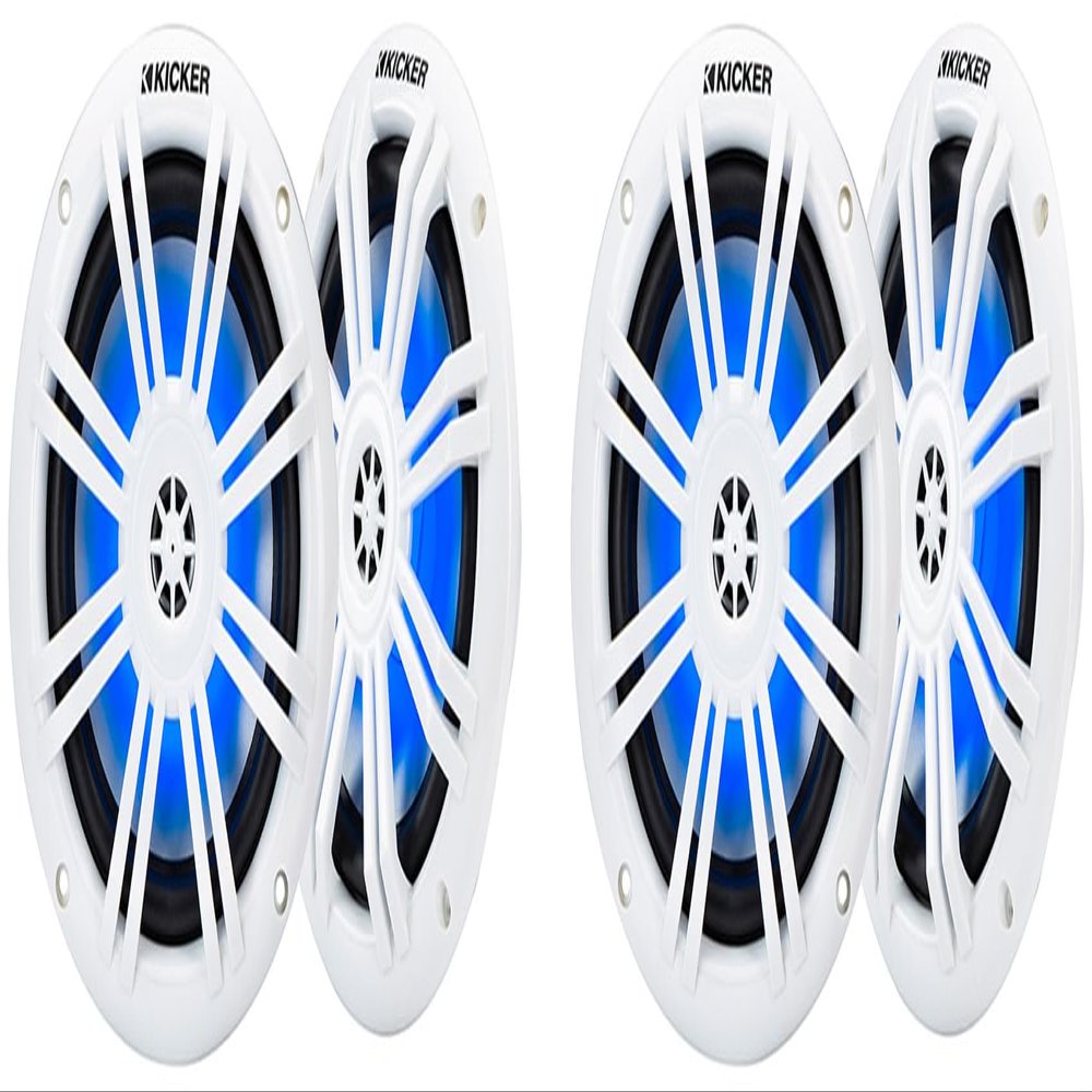 Audiosavings Bundle: (2) 51KM604WL 6.5" 150W peak/15-50W RMS Marine Speakers 4-Ohm Pair, RGB LED Lighting, Sealed Motor Design, UV-Resistant White Grilles, for Boats and Marine Audio Systems (2 Items)