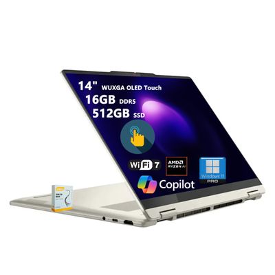 Lenovo Yoga 7 2-in-1 Copilot+ AI PC Laptop | 14" WUXGA OLED Touch (100% DCI-P3) | AMD Ryzen AI 5 340 (Up to 50 Tops) | 16GB DDR5 512GB SSD | for Creator Business Professional Win11Pro w/DLCA Accessory