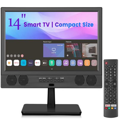 Feihe 14 Inch Small Smart TV, HD LED Flat Screen Smart TV with ATSC Tuner/HDMI/USB/AV for Kitchen, RV, Camper, Bedroom or Travel Use