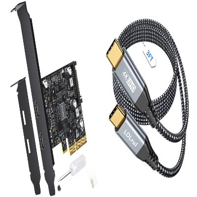 10Gbps PCIE USB C 3.2 Gen 2 Card + 3FT Type C Data Transfer Cable, 2-Port PCle to USB C Expansion Card, PCI Expree 3.0 x4 Adapter for Desktop PC, SSD Enclosures, Workstations, File Backup, Data only