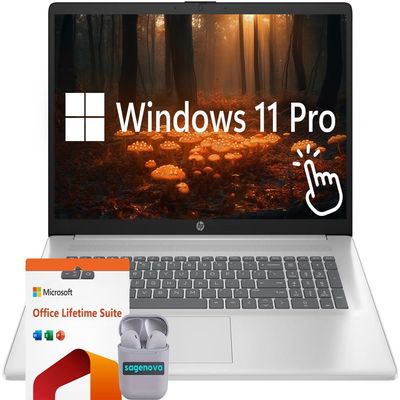 HP 17.3" Touchscreen Laptop Computer, Windows 11 Pro 64GB RAM 2TB SSD, Intel Core 7-150U Processor, HD+ LED Display, Microsoft Office Lifetime Suite, Backlit Keyboard, SageNova Earphones, Silver