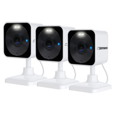 Defender GO 2K AI Powered WiFi Indoor/Outdoor Home, Business, Pet, Baby Security Camera, AI Detection, Dual Band, Spotlight/Siren, Color Night Vision, 2-Way Talk, Works with ClearVu App, 3 Pack