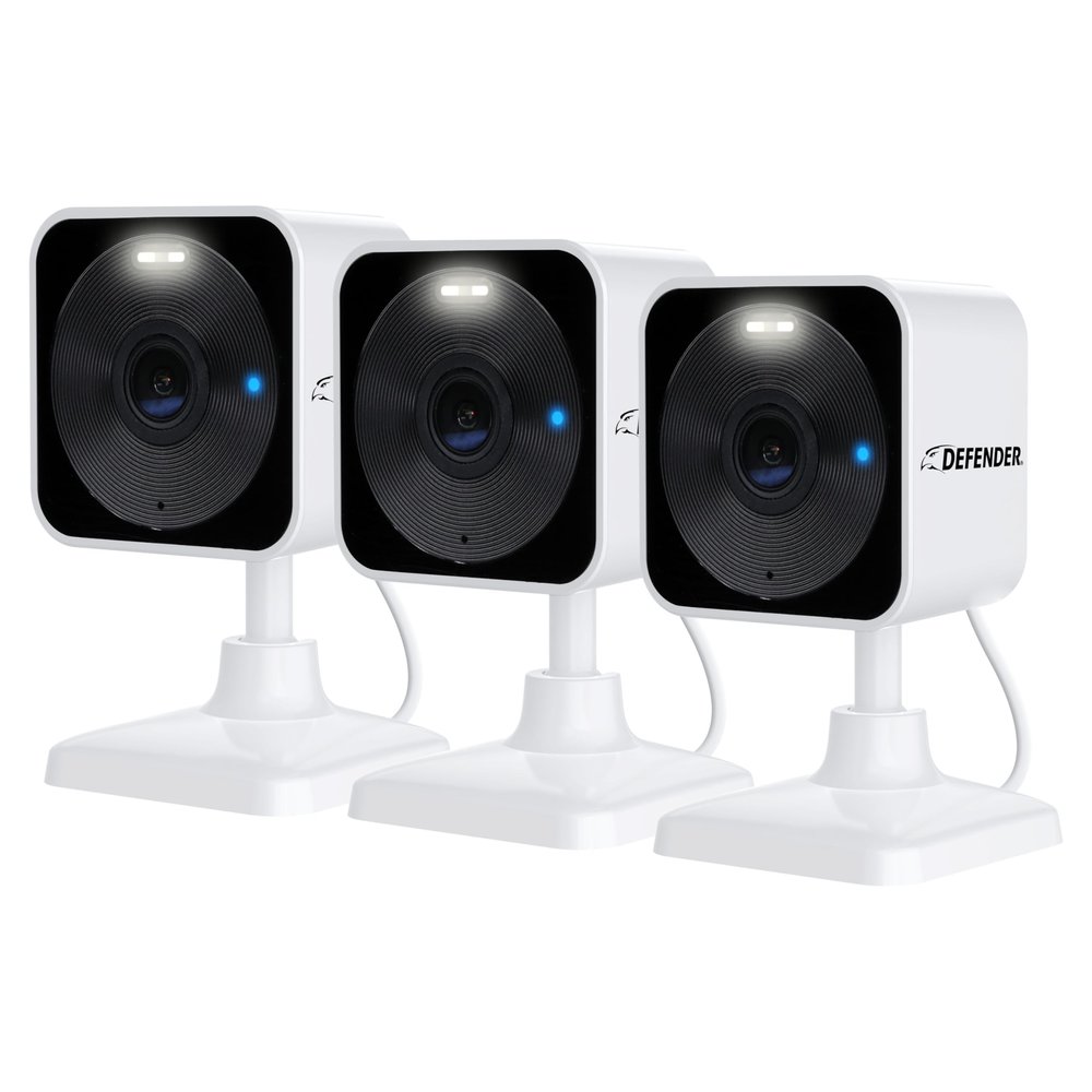 Defender GO 2K AI Powered WiFi Indoor/Outdoor Home, Business, Pet, Baby Security Camera, AI Detection, Dual Band, Spotlight/Siren, Color Night Vision, 2-Way Talk, Works with ClearVu App, 3 Pack