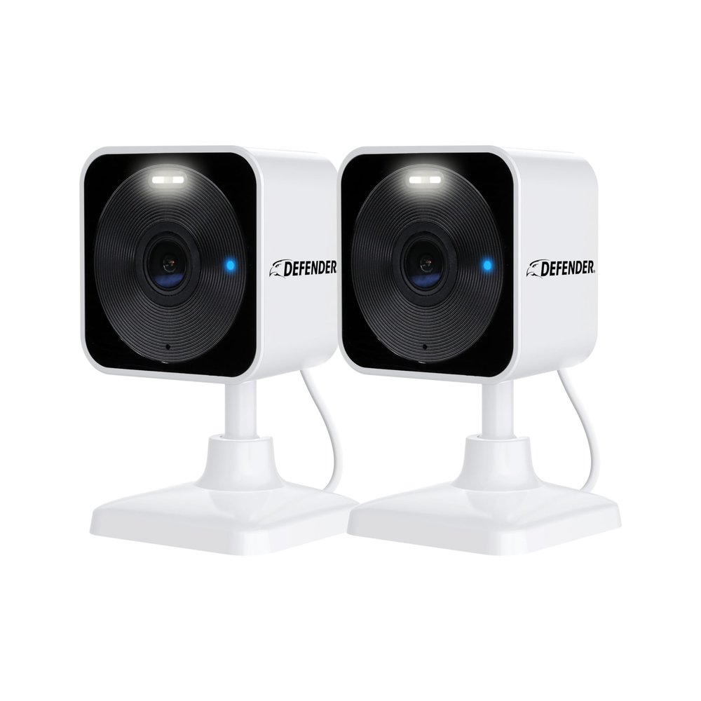 Defender GO 2K AI Powered WiFi Indoor/Outdoor Home, Business, Pet, Baby Security Camera, AI Detection, Dual Band, Spotlight/Siren, Color Night Vision, 2-Way Talk, Works with ClearVu App, 2 Pack