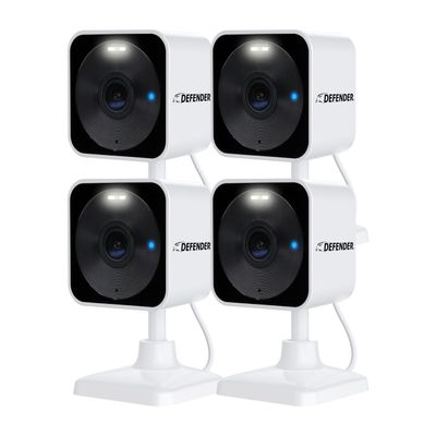 Defender GO 2K AI Powered WiFi Indoor/Outdoor Home, Business, Pet, Baby Security Camera, AI Detection, Dual Band, Spotlight/Siren, Color Night Vision, 2-Way Talk, Works with ClearVu App, 4 Pack
