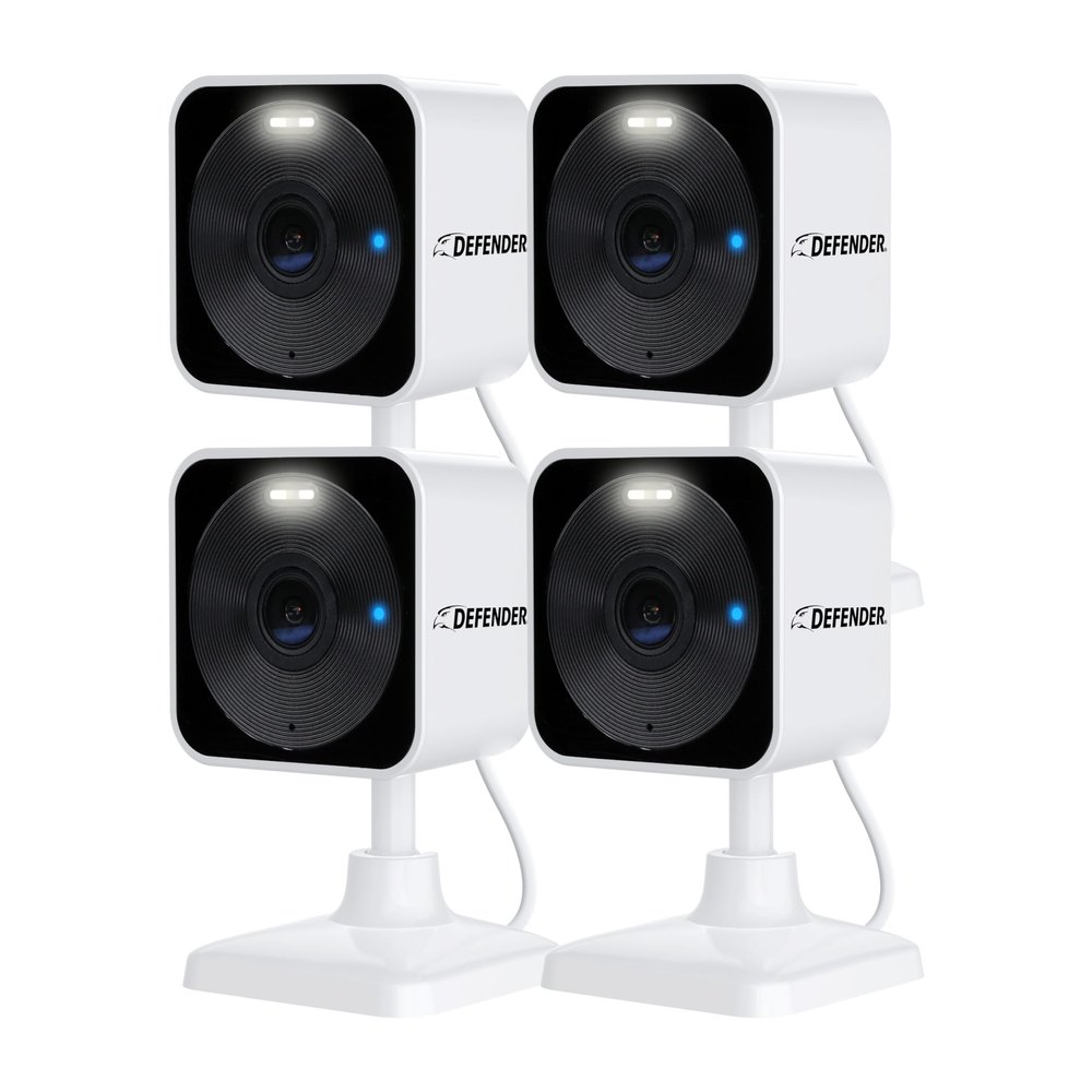 Defender GO 2K AI Powered WiFi Indoor/Outdoor Home, Business, Pet, Baby Security Camera, AI Detection, Dual Band, Spotlight/Siren, Color Night Vision, 2-Way Talk, Works with ClearVu App, 4 Pack