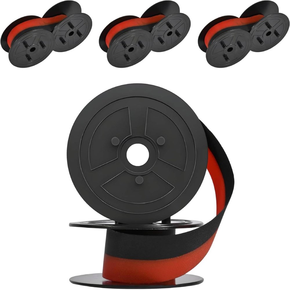 ASHATA 4PCS EL 1197PIII Calculator Ribbon, Twin Spool Typewriter Ribbon for EL1197PIII EL2196BL MP21DX MP1DX MP25DV MP27D 120R DR 210R GR24BR 11216 11210 BR80C Printers, Red&Black