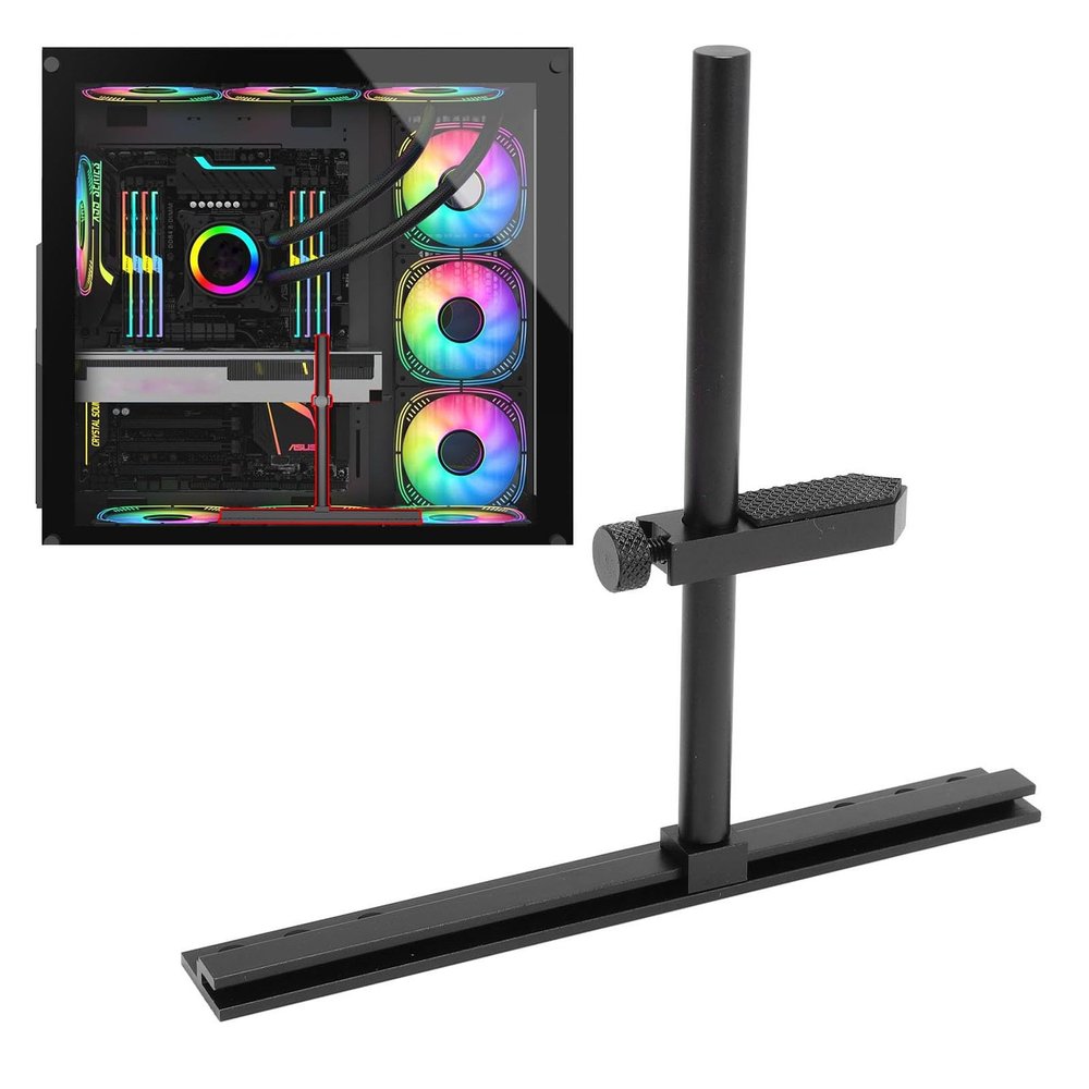 BAFOVY GPU Support Bracket, Leveling Bubble, Durable Aluminum Alloy Video Card Holder with Screws, 9cm 12cm 14cm Fan Compatible for ITX MATX ATX Cases, Adjusts from 10 to 129mm (Black)