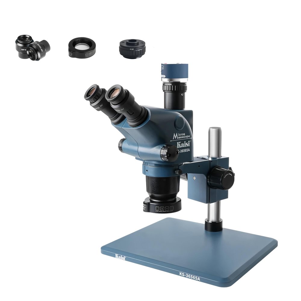 Kaisi 36565A 6.5-65 Zoom Trinocular Microscope 4K HD Large Base Microscope Phone Repair PCB SMD BGA Soldering Microscope Tools(36565A-0.5ctv-Lens)