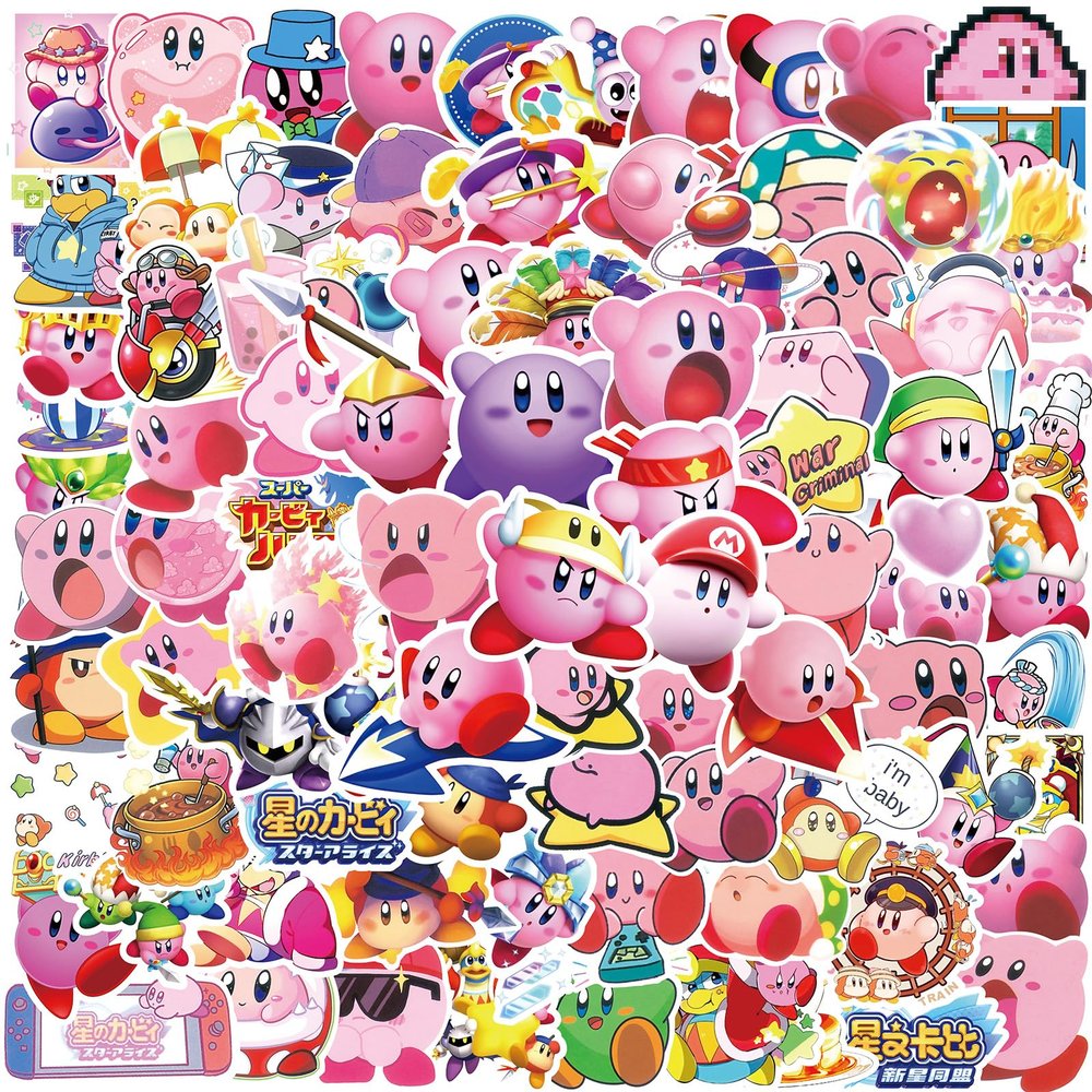 100PCS Cartoon Kirby Stickers for Kids,Vinyl Waterproof Decal for Water Bottle Laptop Toy Sticker for DIY Decorate Bumper Phone Hard Hat Kids Teens Gifts (Kirb)