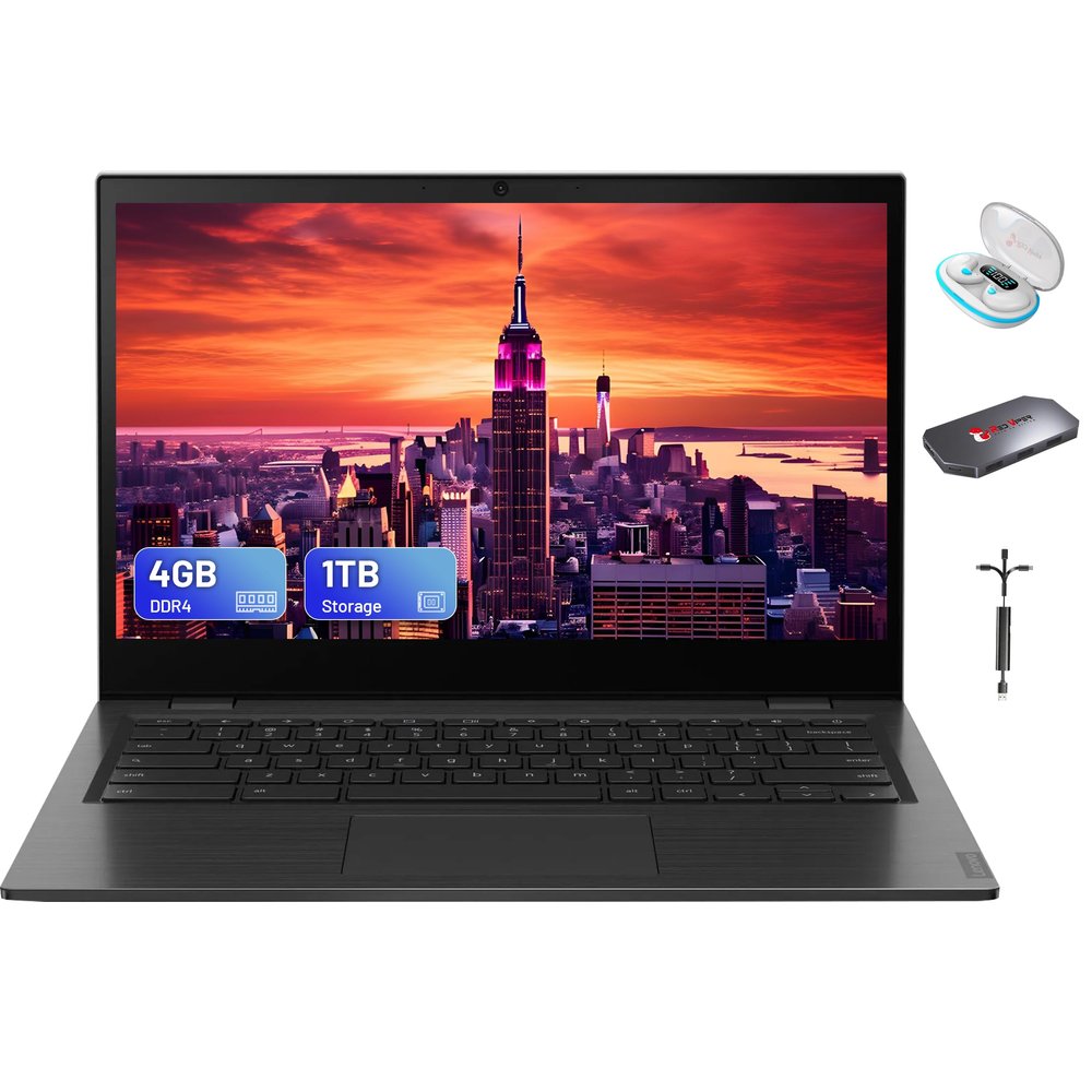 Lenovo 14e 14" FHD Touch Chromebook | AMD A4-9120C, AMD Radeon R4 Graphics, 4GB DDR4, 1TB Storage (32GB eMMC +1TB Docking Station Set) | Spill-Resistant Keyboard, HD Webcam, Wi-Fi | Chrome OS | Gray