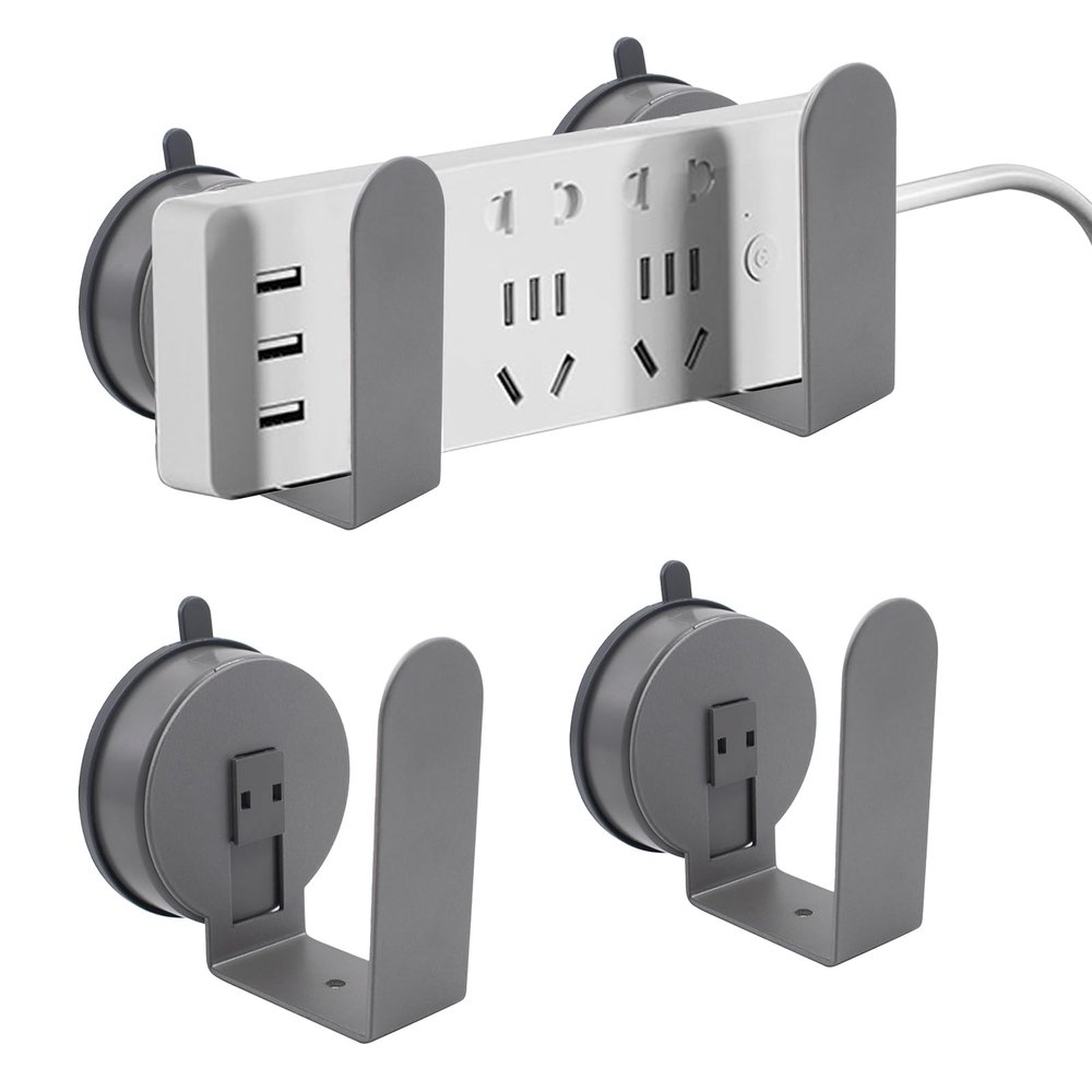 2 Sets Power Strip Holders, Suction Cup Punch Free Socket Holder, Detachable & Reusable Under Desk & Wall Mount Stand for Set-top Box, Router, Remote Control, Cable Management