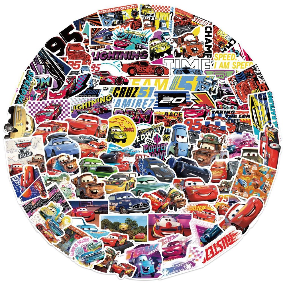 100PCS Disney Cartoon Movie Cars Stickers for Kids,Vinyl Waterproof Princess Decal for Water Bottle Laptop Toy Sticker for DIY Decorate Bumper Phone Hard Hat Kids Teens Gifts (CAR)