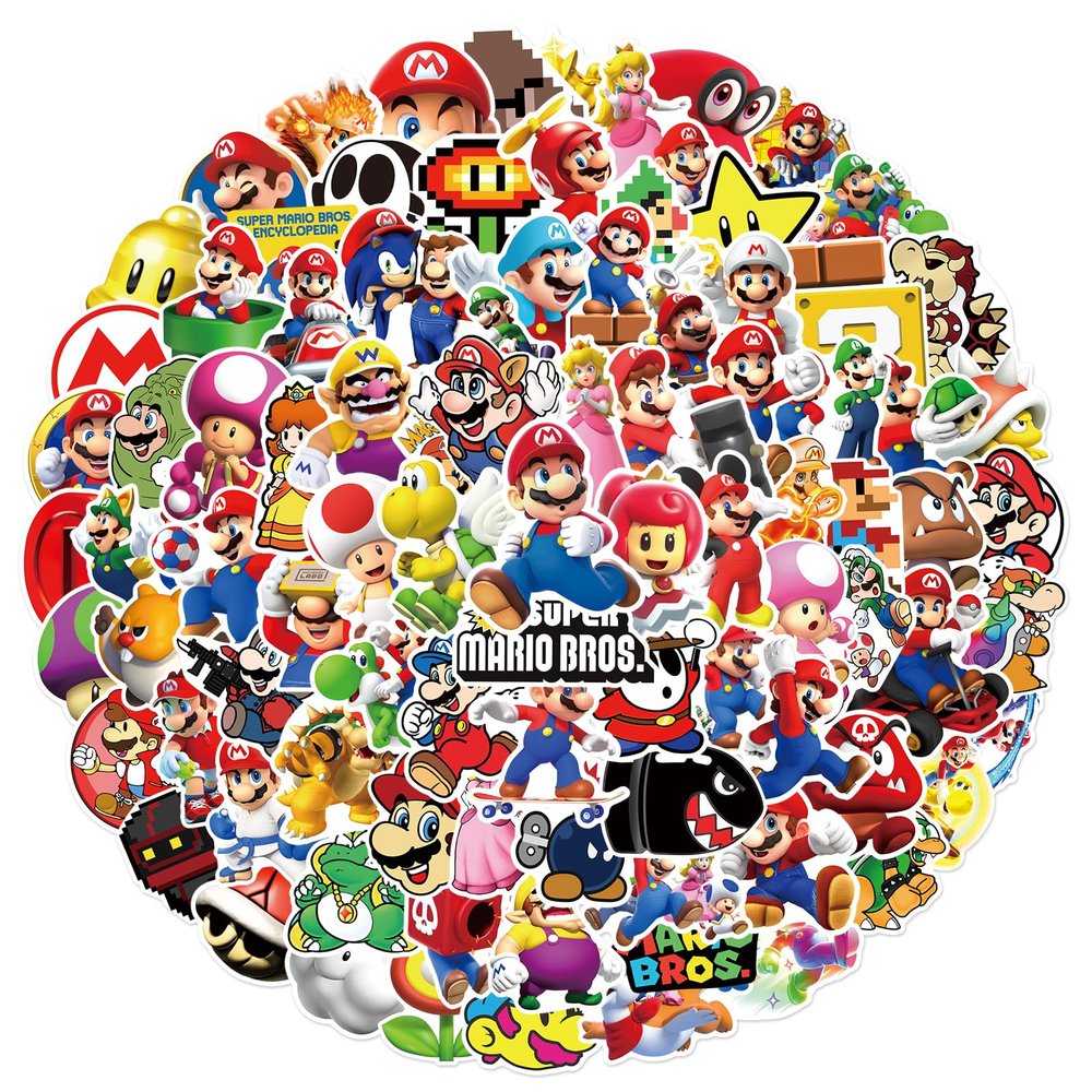 100pcs Cartoon Super Mario BROS. Stickers for Kids, Vinyl Waterproof Mario Decal for Water Bottle Laptop Toy Sticker for DIY Decorate Bumper Phone Hard Hat Kids Teens Gifts (Mar100)