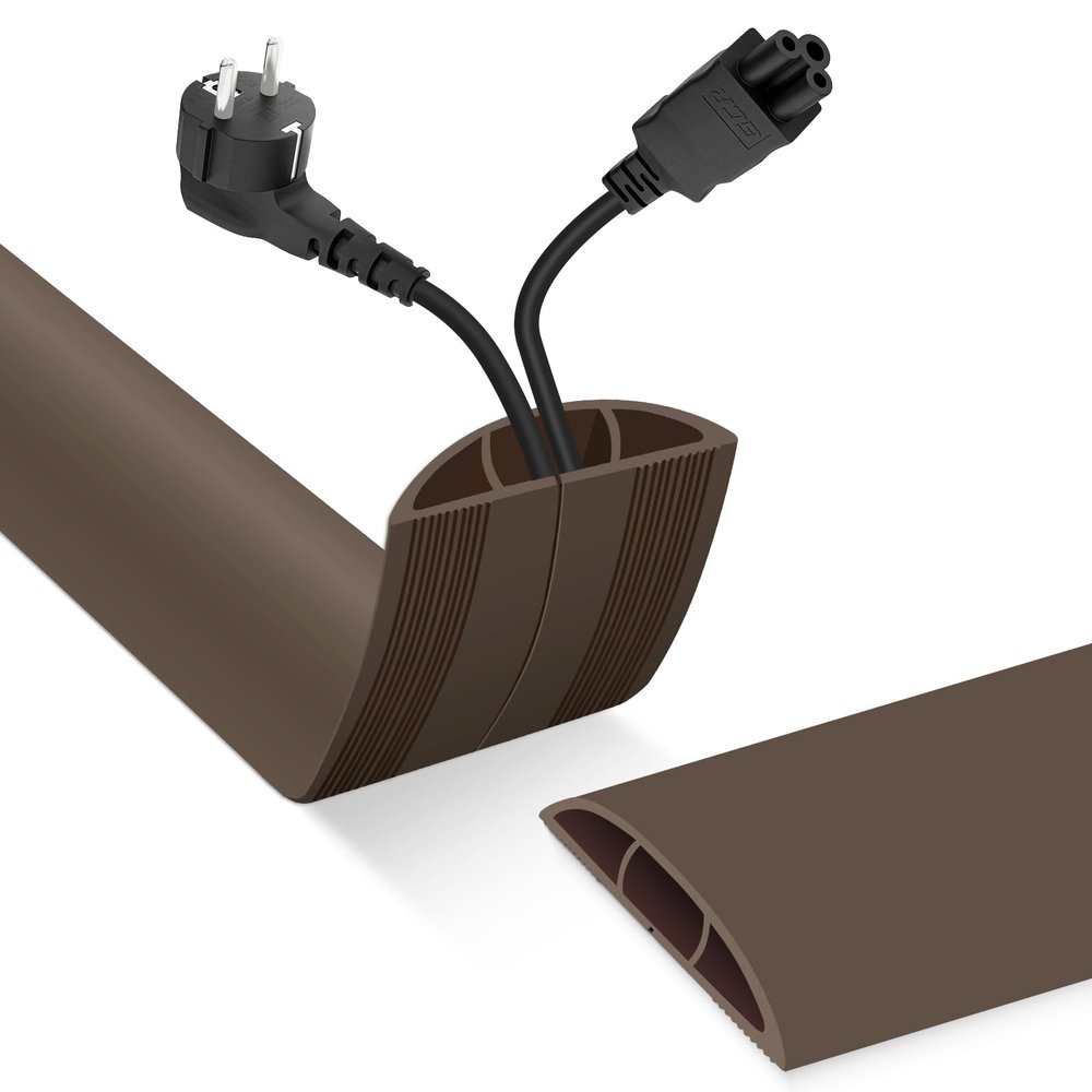 Floor Cord Cover, Cable Protector, 0.63W x 0.31H inches, Wire Cover for Extension Cords, Floor Cable Covers Prevent Cable Trips (Brown, 50-3 Feet)