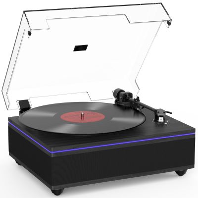Record Player with Built in Speakers Bluetooth 5.3 Turntable Belt Drive 2-Speed Turntables for Vinyl Records High Fidelity Records Player with Magnetic Cartridge AT-3600L, Cool Light Strip, Black