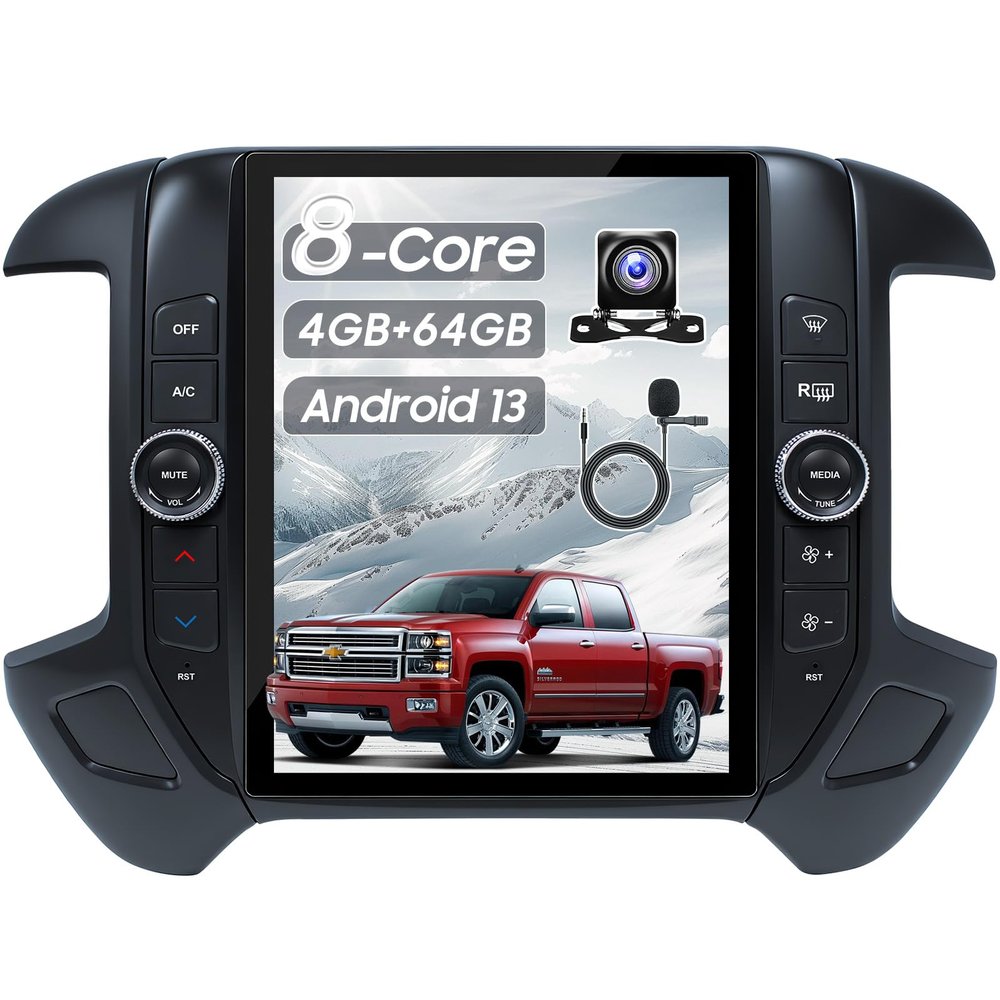 12.1 inch Car Stereo Radio for Silverado & GMC Sierra 2014 2015 2016 2017 2018, Android 13 4+64GB Wireless CarPlay& Android Auto/Voice Control/GPS/ Bluetooth5.0 /WiFi /1080P Rear Camera