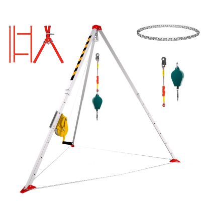 Confined Space Tripod, 2600 Pound Heavy-Duty Safety Tripod, Height Adjustable 4.40-7.1 Feet, Equipped with 98.43 Foot Steel Wire Rope - Suitable for Rescue, Sewer Pipes, and Enclosed Space Operations