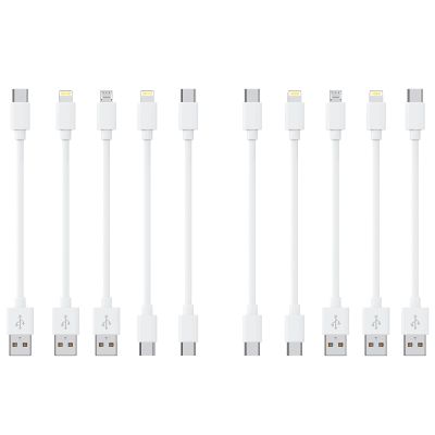 [0.75FT, 10-Pack] Multi Short USB Charging Cables, Fast Charge & Sync Type-C/Lightning/Micro Cords Bulk for Charging Station Compatible with iPhone16&15, iPhone5-14, iPads, Mobiles, Tablets, White