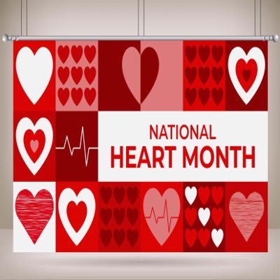 BELECO 9x6ft Fabric National Heart Month Backdrop Red Hearts Pattern Health Awareness Advocacy Events Background Heart Disease Prevention Speech Decorations Banner Photoshoot Props