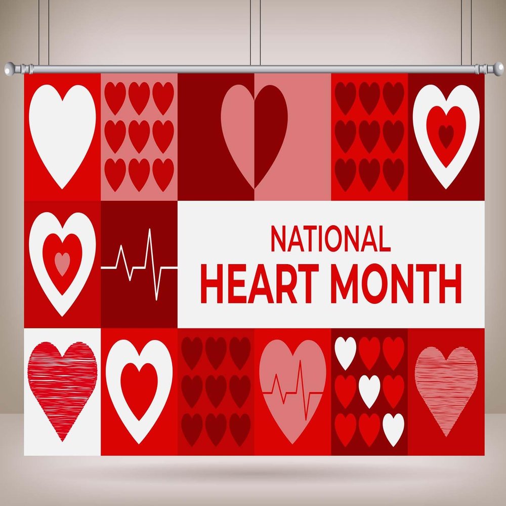 BELECO 9x6ft Fabric National Heart Month Backdrop Red Hearts Pattern Health Awareness Advocacy Events Background Heart Disease Prevention Speech Decorations Banner Photoshoot Props