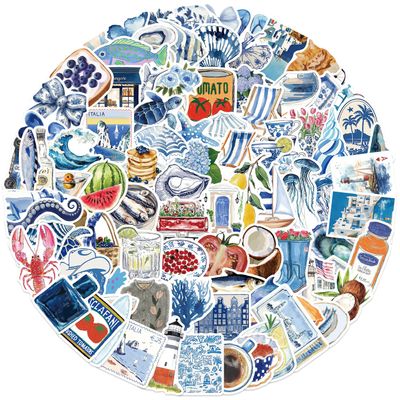 100pcs Aesthetic Summer Holidays Stickers, Blue Ocean Beach Waterproof Stickers Pack for Photo Album, Kindle, Laptop, Journal, Scrapbook, Water Bottle, Skateboard, Luggage