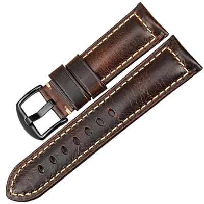 20-26mm Handmade Vintage Oil Wax Leather Pin Buckle Watchband Fit for Fossil/Panerai/Tissot(Dark Brown B,20mm)