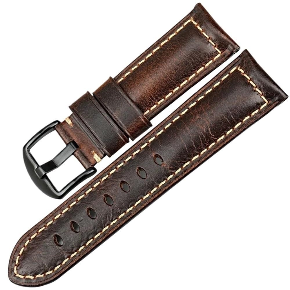 20-26mm Handmade Vintage Oil Wax Leather Pin Buckle Watchband Fit for Fossil/Panerai/Tissot(Dark Brown B,20mm)